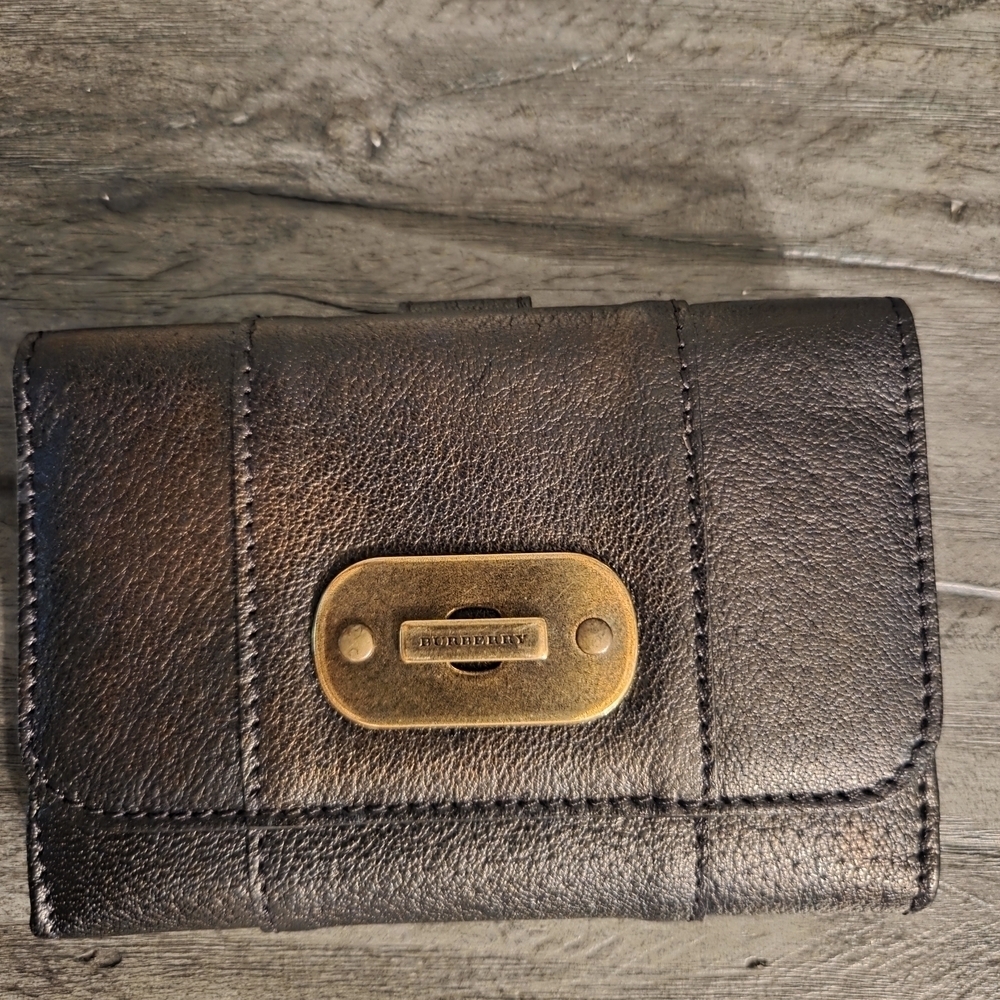 Burberry black buffalo leather Wallet with bronze sheen. New With Box And Tag - Picture 2 of 14